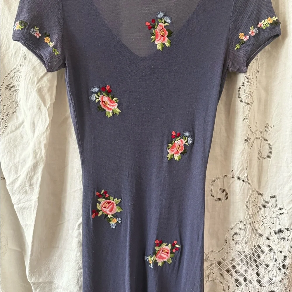 Vivienne Tam Purple Floral Embroidered Mesh Dress - Picture 4 of 4